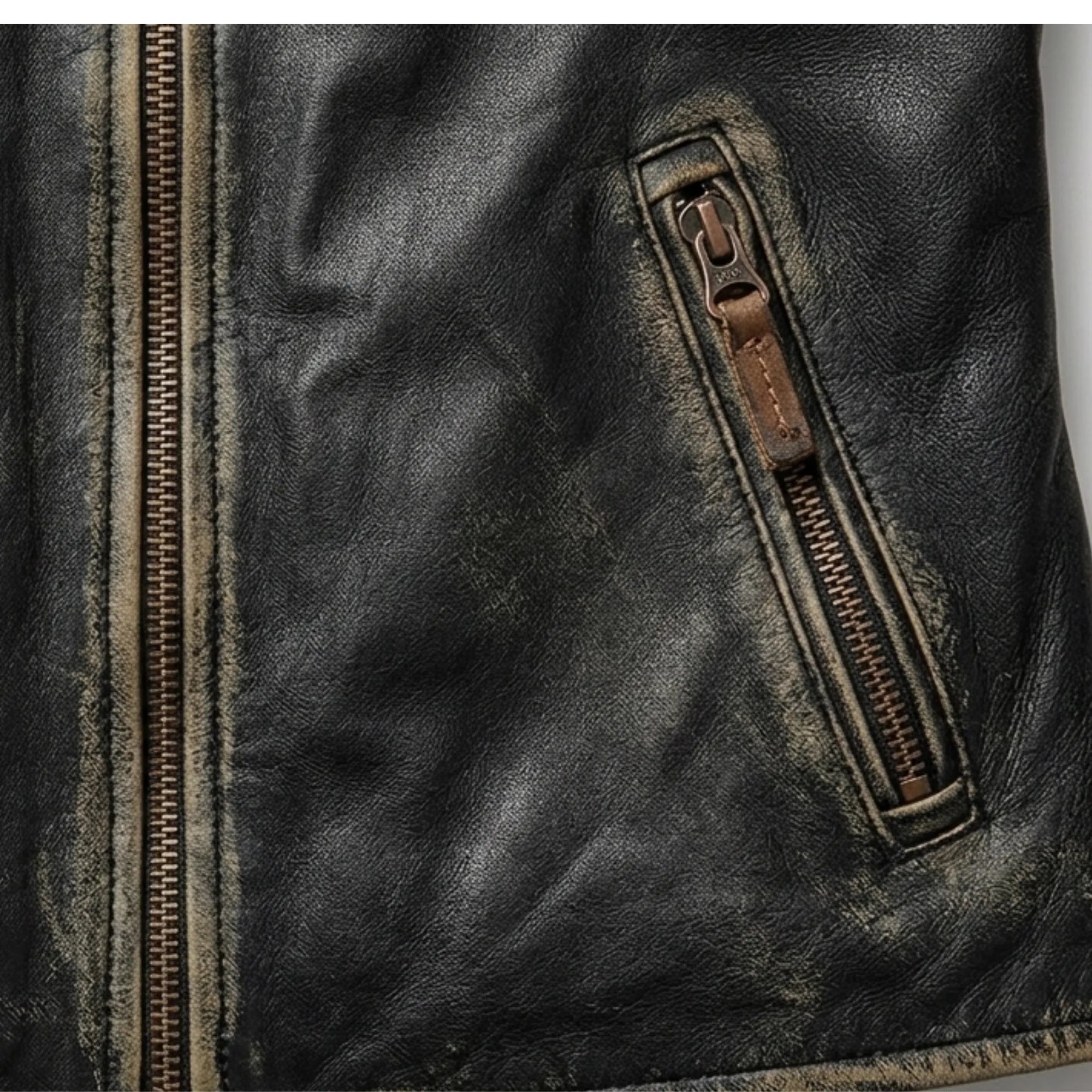 Women's black distressed cafe racer jacket detail – RXD Leather