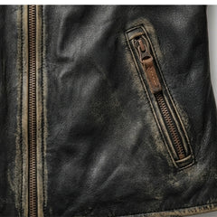 Women's black distressed cafe racer jacket detail – RXD Leather