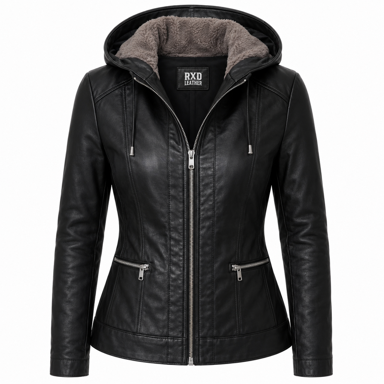 Women's black genuine leather hooded jacket – RXD Leather