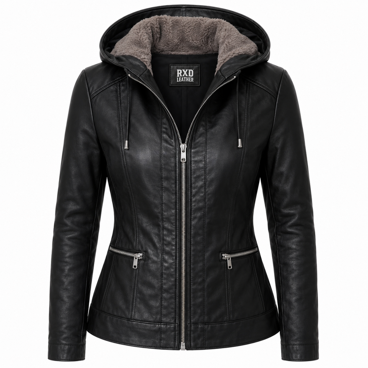 Women's black genuine leather hooded jacket – RXD Leather