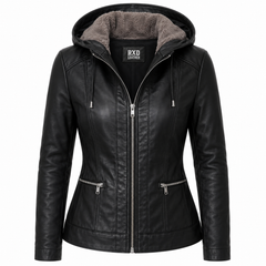 Women's black genuine leather hooded jacket – RXD Leather