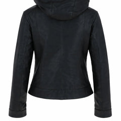 Women's black leather zip-up hooded jacket – RXD Leather