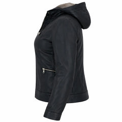 Women's black leather jacket with hood – RXD Leather