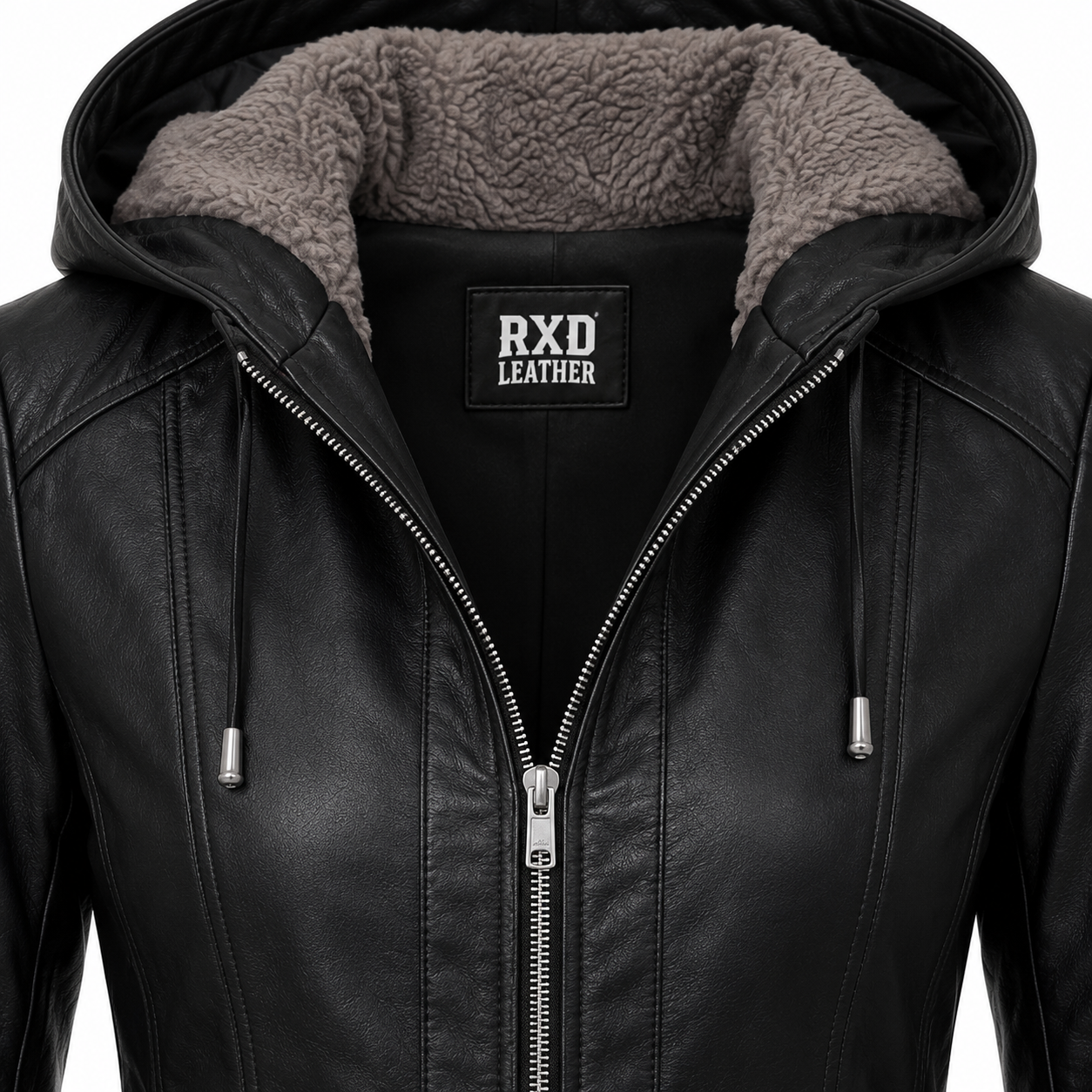 Women's black hooded leather jacket styled – RXD Leather