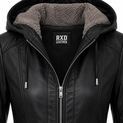 Women's black hooded leather jacket styled – RXD Leather