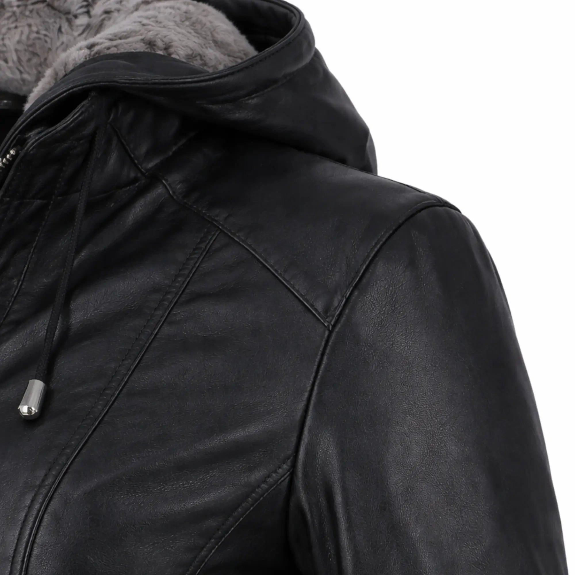 Women's black leather hooded jacket back – RXD Leather