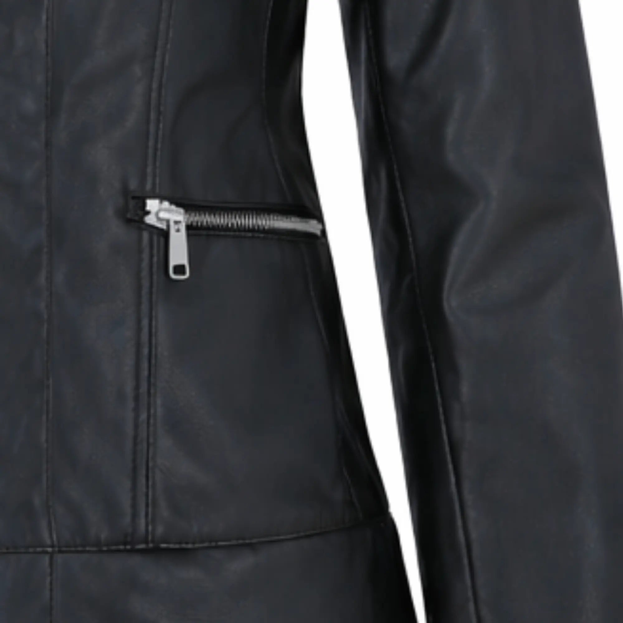 Women's black genuine leather hooded jacket detail – RXD Leather