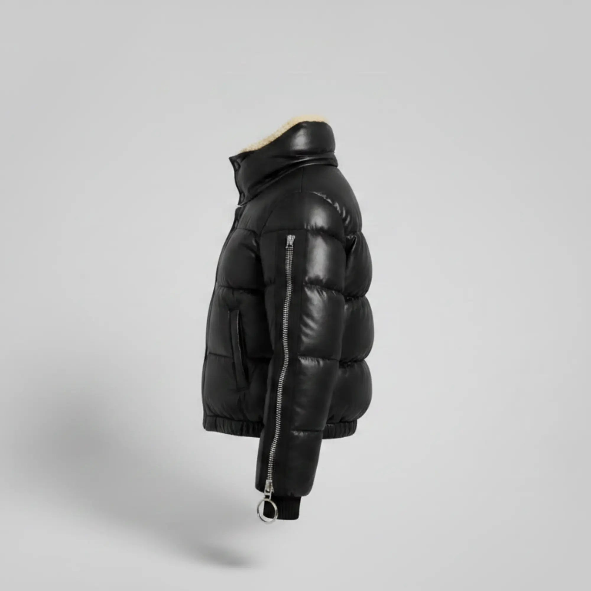 Women's black leather winter puffer jacket – RXD Leather