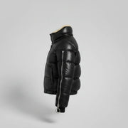 Women's black leather winter puffer jacket – RXD Leather