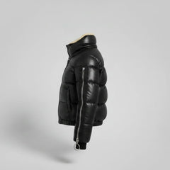 Women's black leather winter puffer jacket – RXD Leather