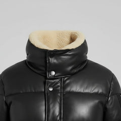 Women's black cropped puffer jacket styled – RXD Leather