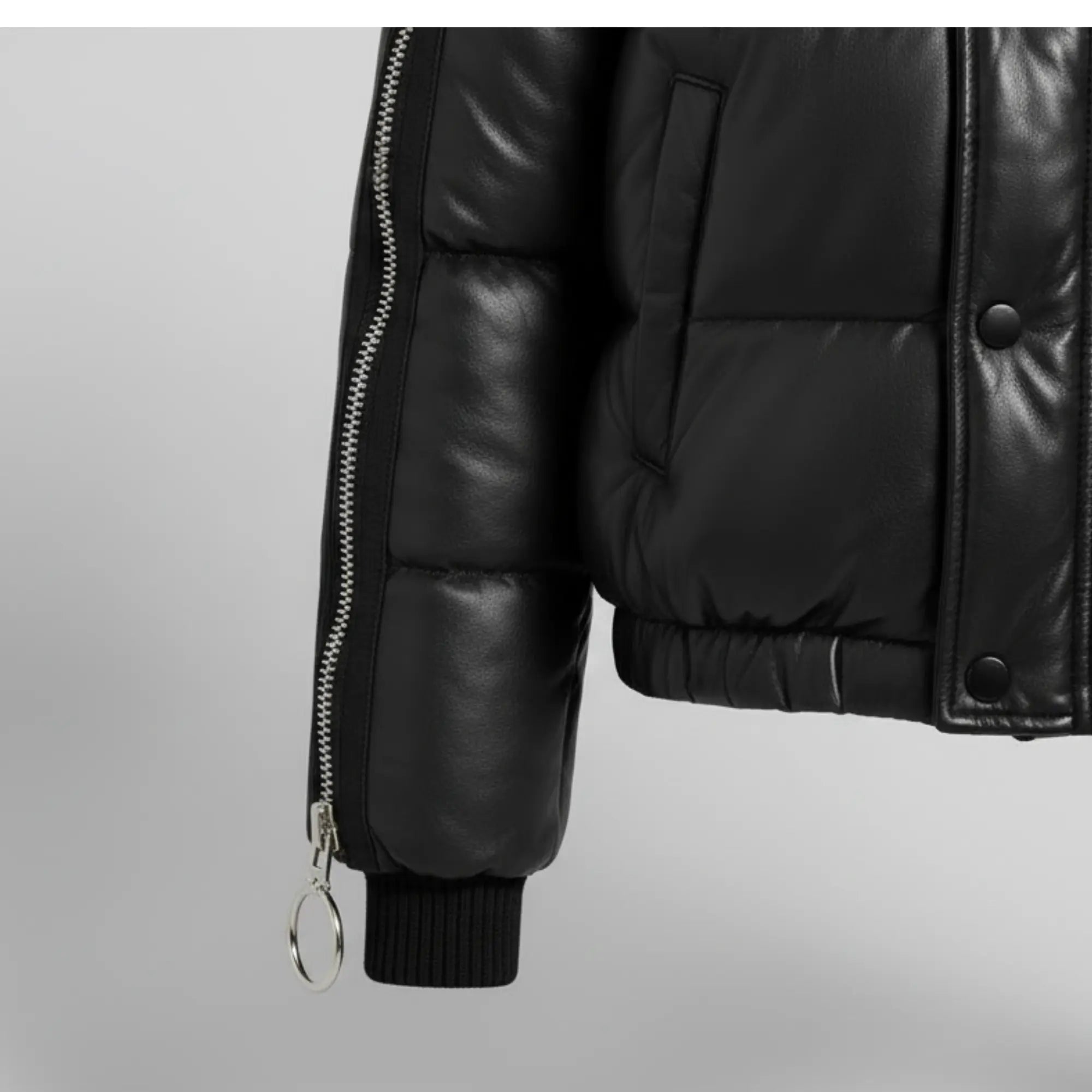 Women's black sherpa collar puffer jacket back – RXD Leather