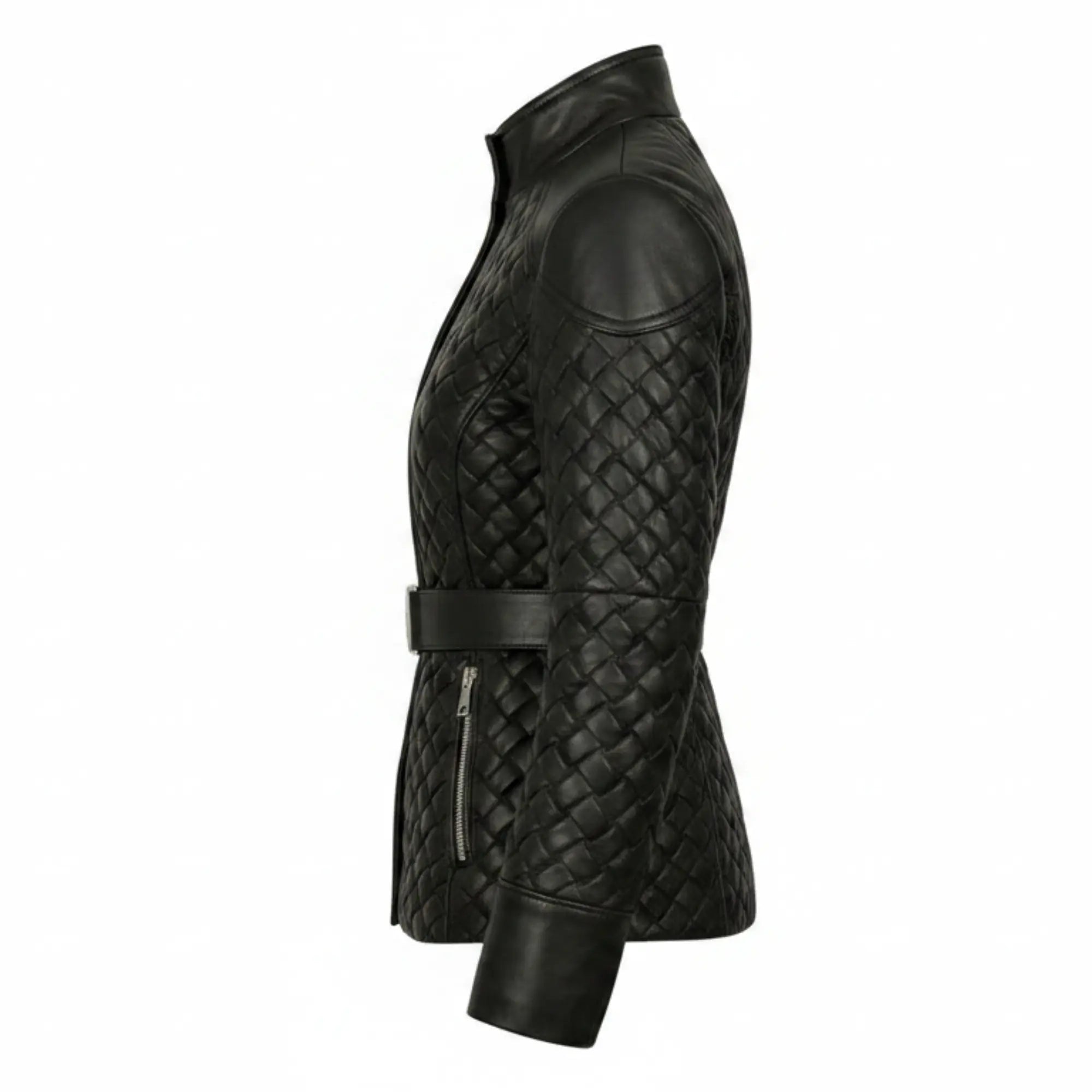 Women's black leather jacket with high collar – RXD Leather