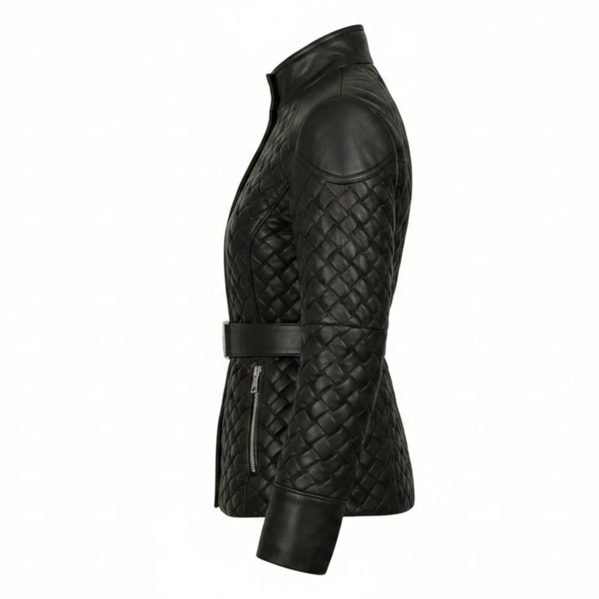Women's black leather jacket with high collar – RXD Leather