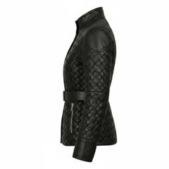 Women's black leather jacket with high collar – RXD Leather