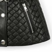 Women's black belted leather jacket back – RXD Leather