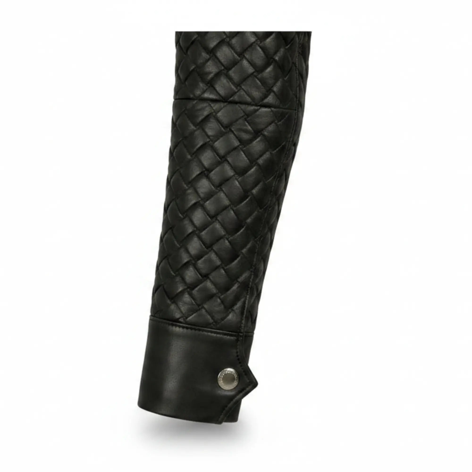 Women's black quilted belted leather jacket detail – RXD Leather
