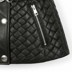 Women's black belted leather jacket back – RXD Leather
