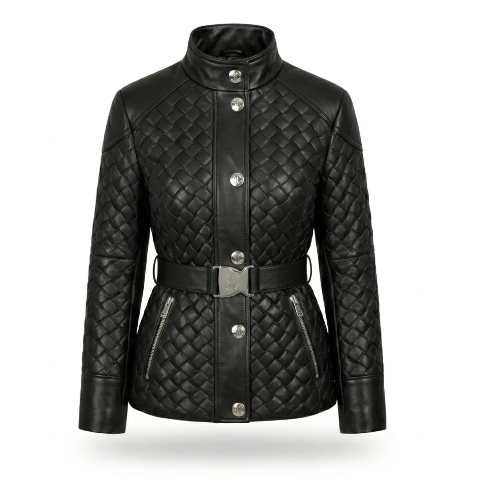 Women's black quilted belted leather jacket – RXD Leather