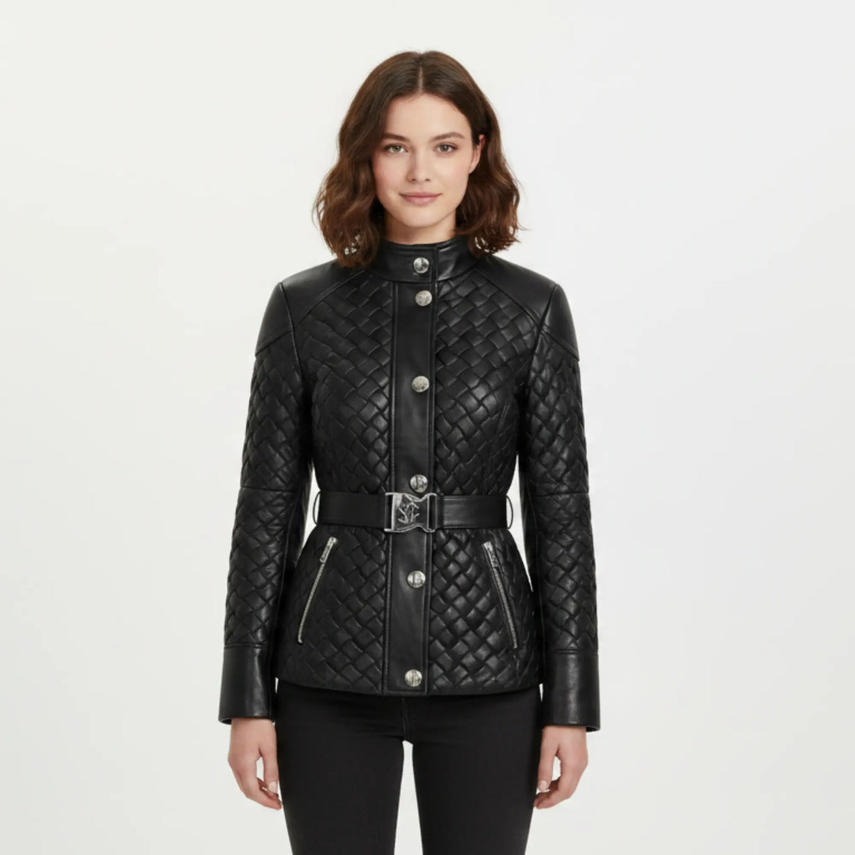 Women's black leather jacket with belted waist – RXD Leather