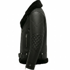 Women's Black Shearling Aviator Real Leather Fur Winter Jacket Coat - RXD Leather 00208