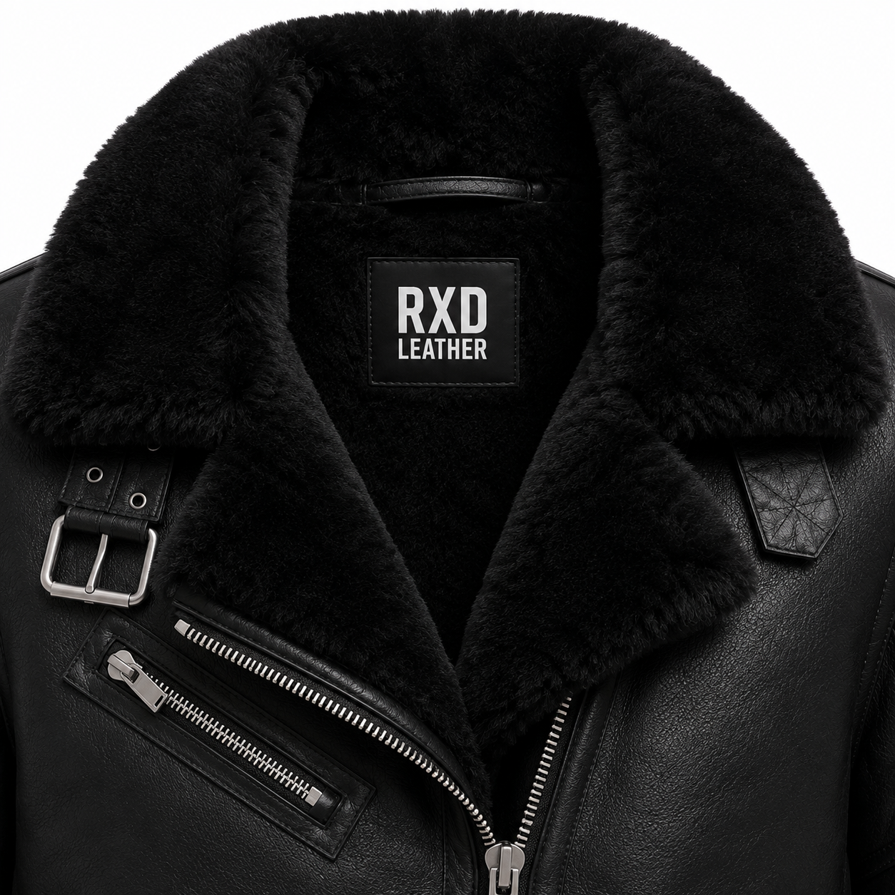Women's Black Shearling Aviator Real Leather Fur Winter Jacket Coat - RXD Leather 00208