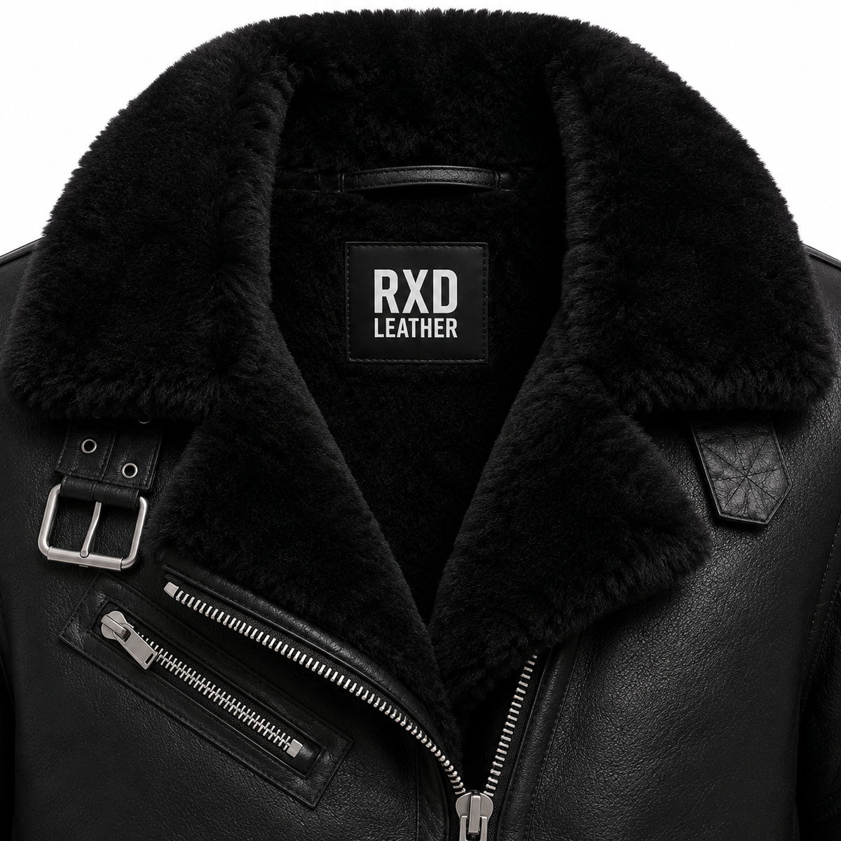 Women's black shearling aviator jacket styled – RXD Leather