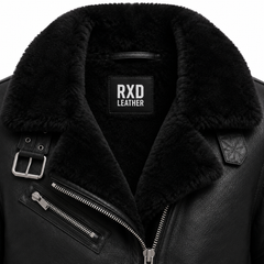 Women's Black Shearling Aviator Real Leather Fur Winter Jacket Coat - RXD Leather 00208