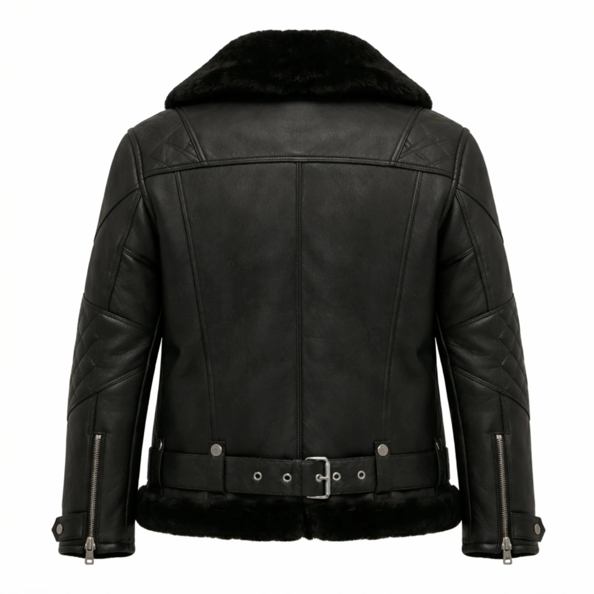 Women's Black Shearling Aviator Real Leather Fur Winter Jacket Coat - RXD Leather 00208
