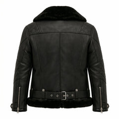 Women's Black Shearling Aviator Real Leather Fur Winter Jacket Coat - RXD Leather 00208