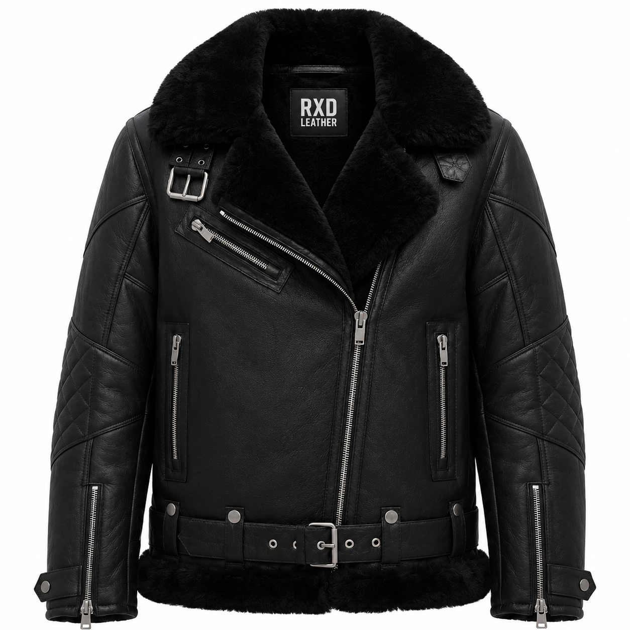 Women's Black Shearling Aviator Real Leather Fur Winter Jacket Coat - RXD Leather 00208