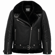 Women's black shearling aviator real leather jacket – RXD Leather