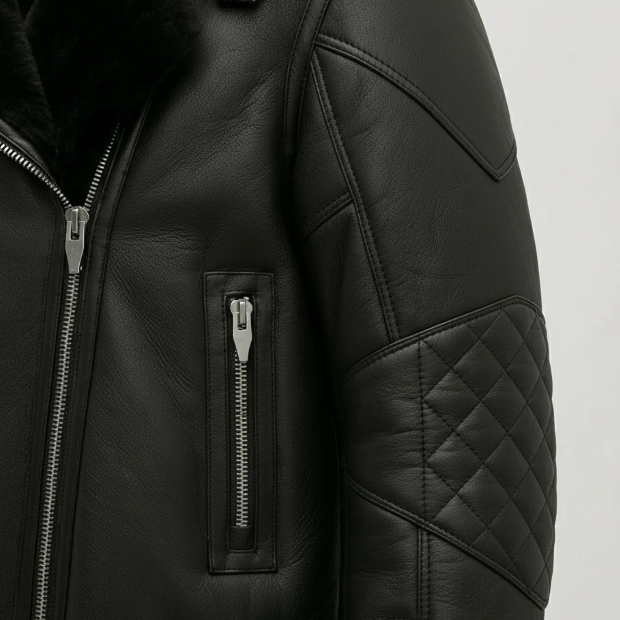 Women's Black Shearling Aviator Real Leather Fur Winter Jacket Coat - RXD Leather 00208