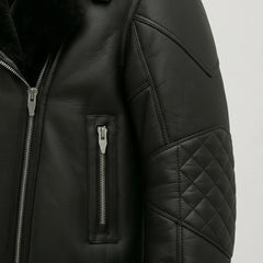 Women's Black Shearling Aviator Real Leather Fur Winter Jacket Coat - RXD Leather 00208