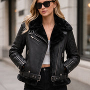 Women's black shearling aviator jacket with fur – RXD Leather