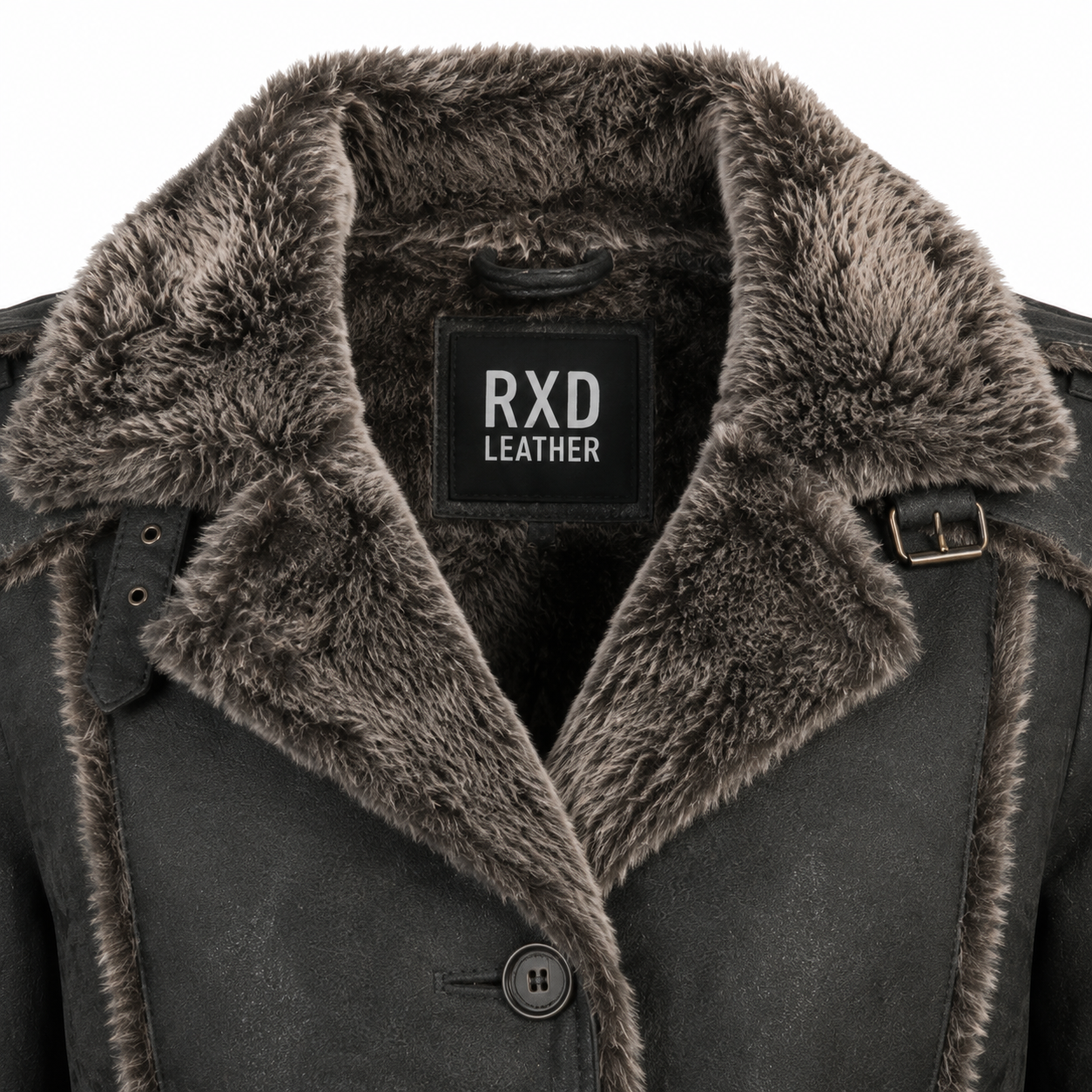 Women's Black Sheepskin Leather Shearling Faux Fur Lined Coat Jacket - RXD Leather 00184