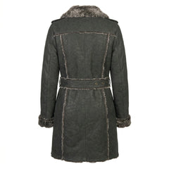 Women's Black Sheepskin Leather Shearling Faux Fur Lined Coat Jacket - RXD Leather 00184