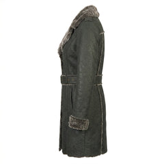 Women's Black Sheepskin Leather Shearling Faux Fur Lined Coat Jacket - RXD Leather 00184