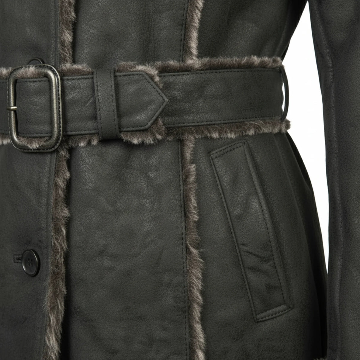 Women's black leather shearling coat back – RXD Leather