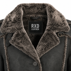 Women's Black Sheepskin Leather Shearling Faux Fur Lined Coat Jacket - RXD Leather 00184