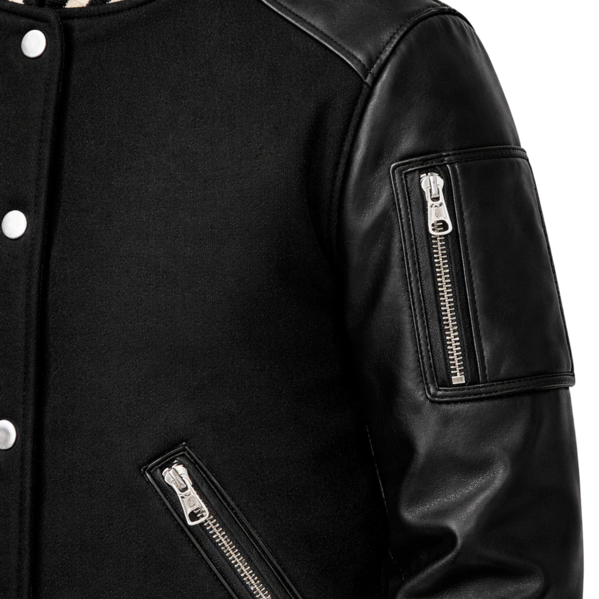 Women's black varsity jacket back – RXD Leather