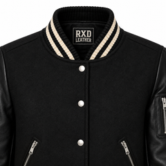 Women's black varsity jacket styled – RXD Leather