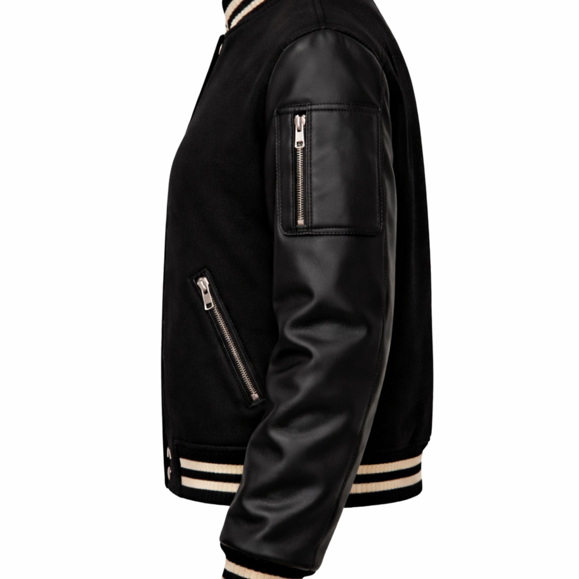 Women's black wool varsity jacket with quilted lining – RXD Leather