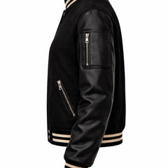 Women's black wool varsity jacket with quilted lining – RXD Leather