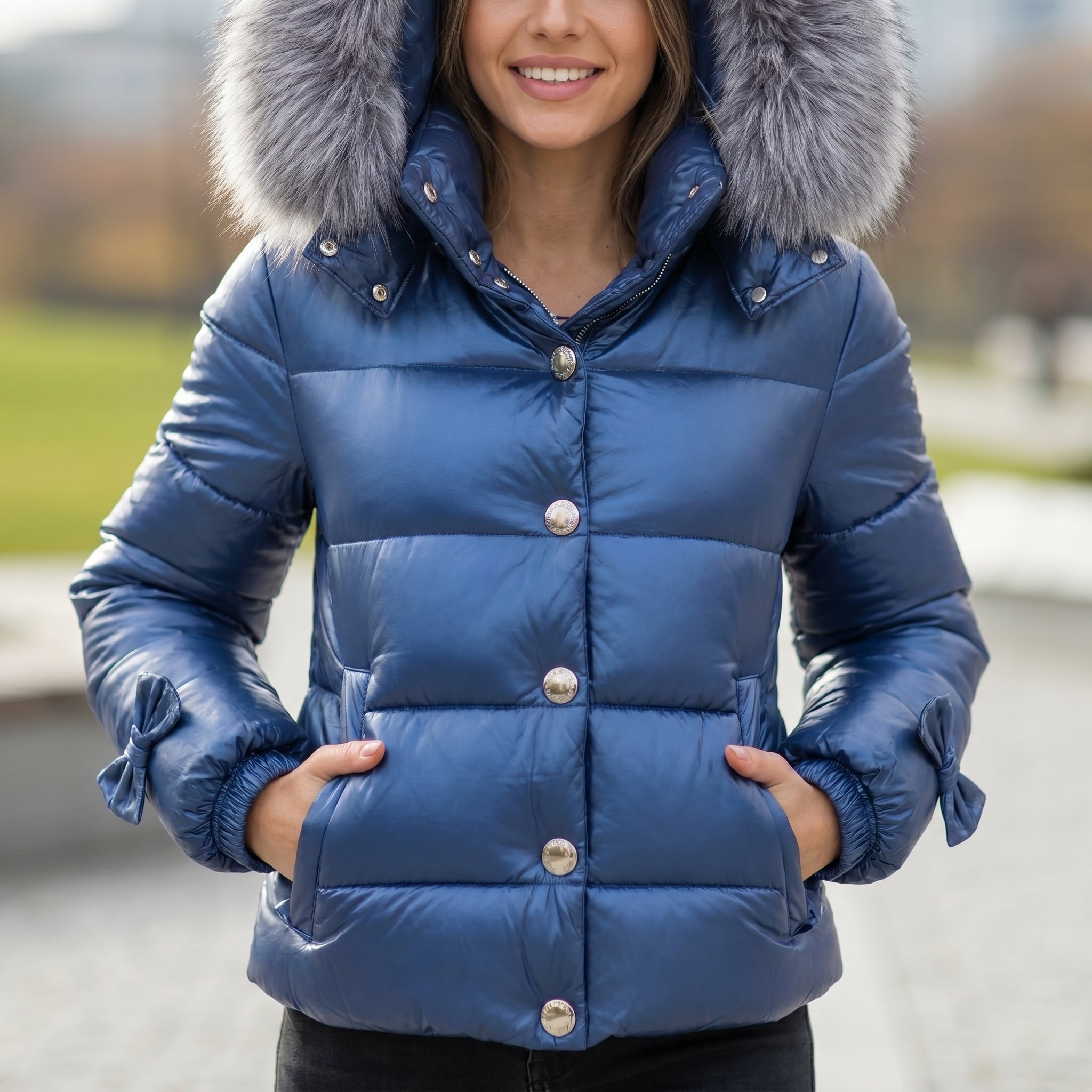 Women's blue quilted leather puffer jacket – RXD Leather