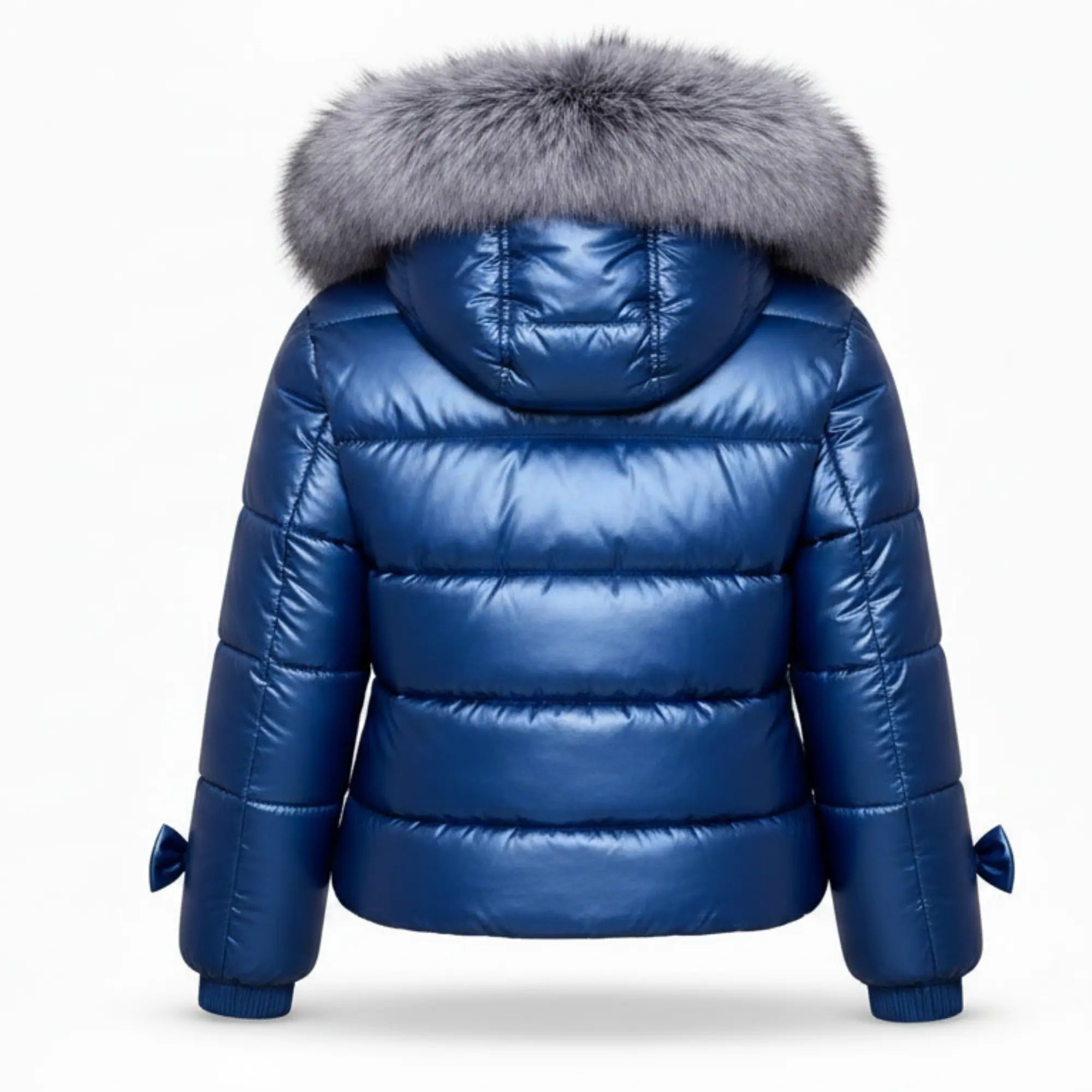 Women's blue puffer coat with real fur hood – RXD Leather
