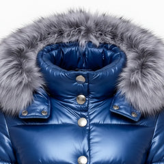 Women's blue leather puffer jacket styled – RXD Leather