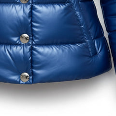 Women's blue puffer jacket with fur hood back – RXD Leather