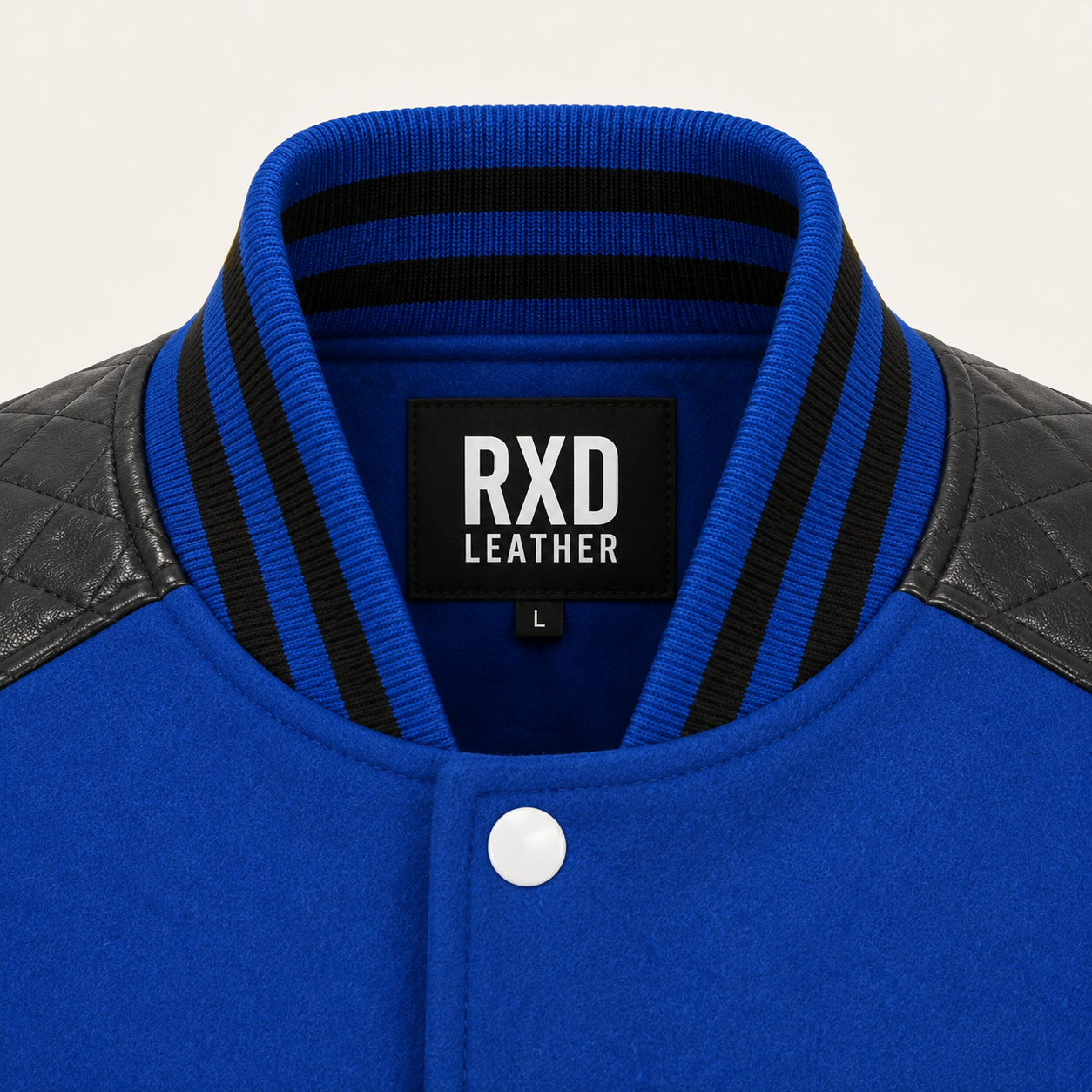Women's blue varsity jacket styled – RXD Leather