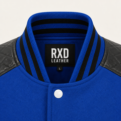Women's blue varsity jacket styled – RXD Leather